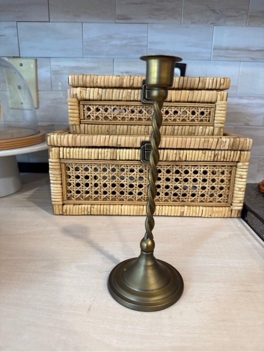 Magnolia Brass-Tone Twisted Stem Candle Holder